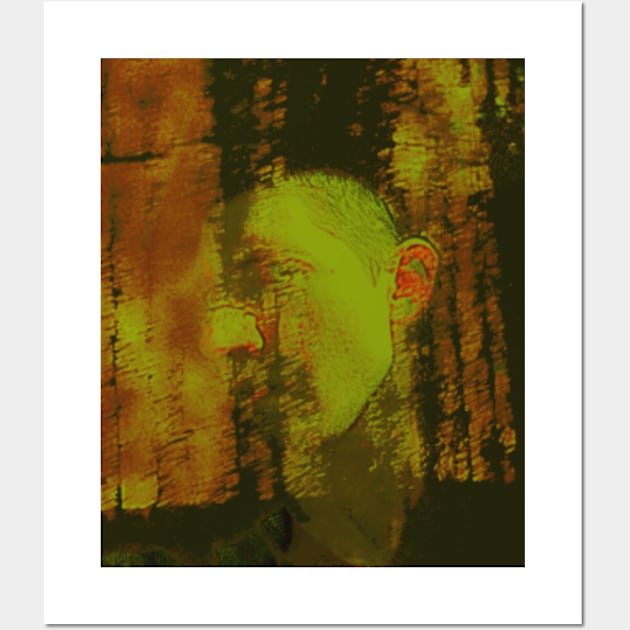 Portrait, digital collage and special processing. Masterpiece. Man looking to car window, reflection. Autumn. Dim, yellow, orange. Wall Art by 234TeeUser234